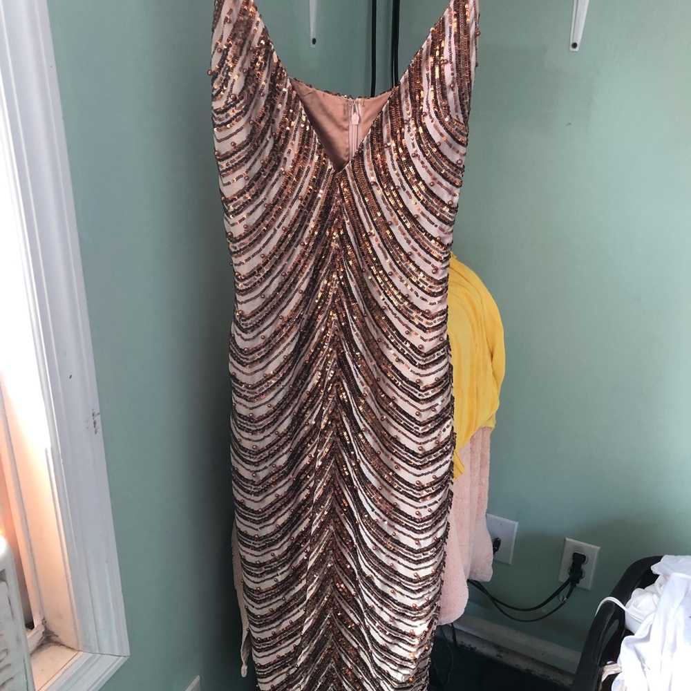 Embellished Chevron Midaxi Dress in Bronze